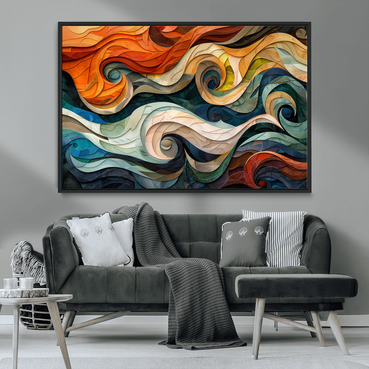 MGV-FC-36X24 - Abstract Wave Wall Art | Ready to Hang Framed Canvas Print | Vibrant Home Decor for Modern Spaces