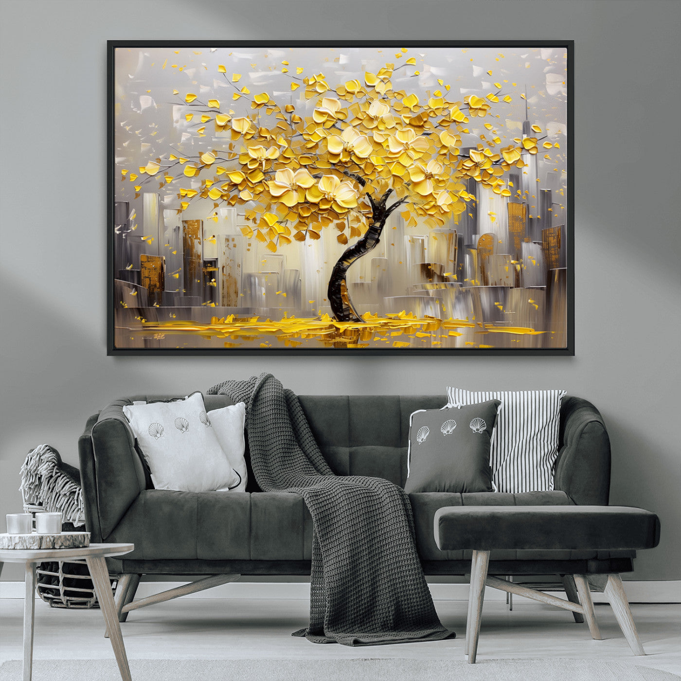 -Golden Tree Canvas Print | Abstract Wall Art for Modern Homes | Ready to Hang Framed Artwork