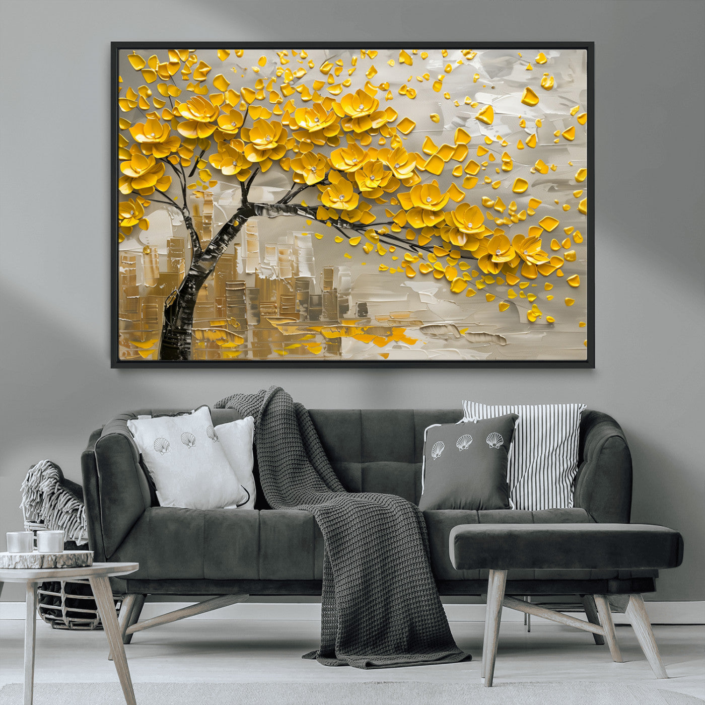 MGV-FC-36X24 - Yellow Blossom Tree Canvas Wall Art - Floral Abstract Modern Contemporary Artwork for Living Room or