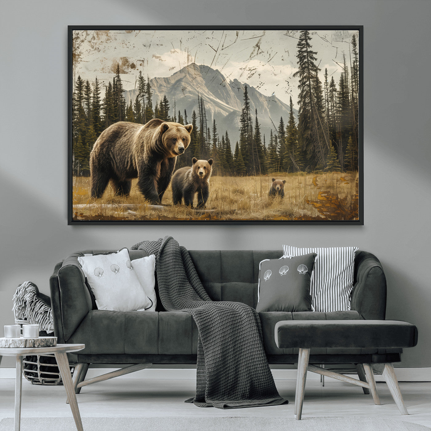 MGV-FC-36X24 - Rustic Grizzly 399 Bear Family Wall Art Canvas Print