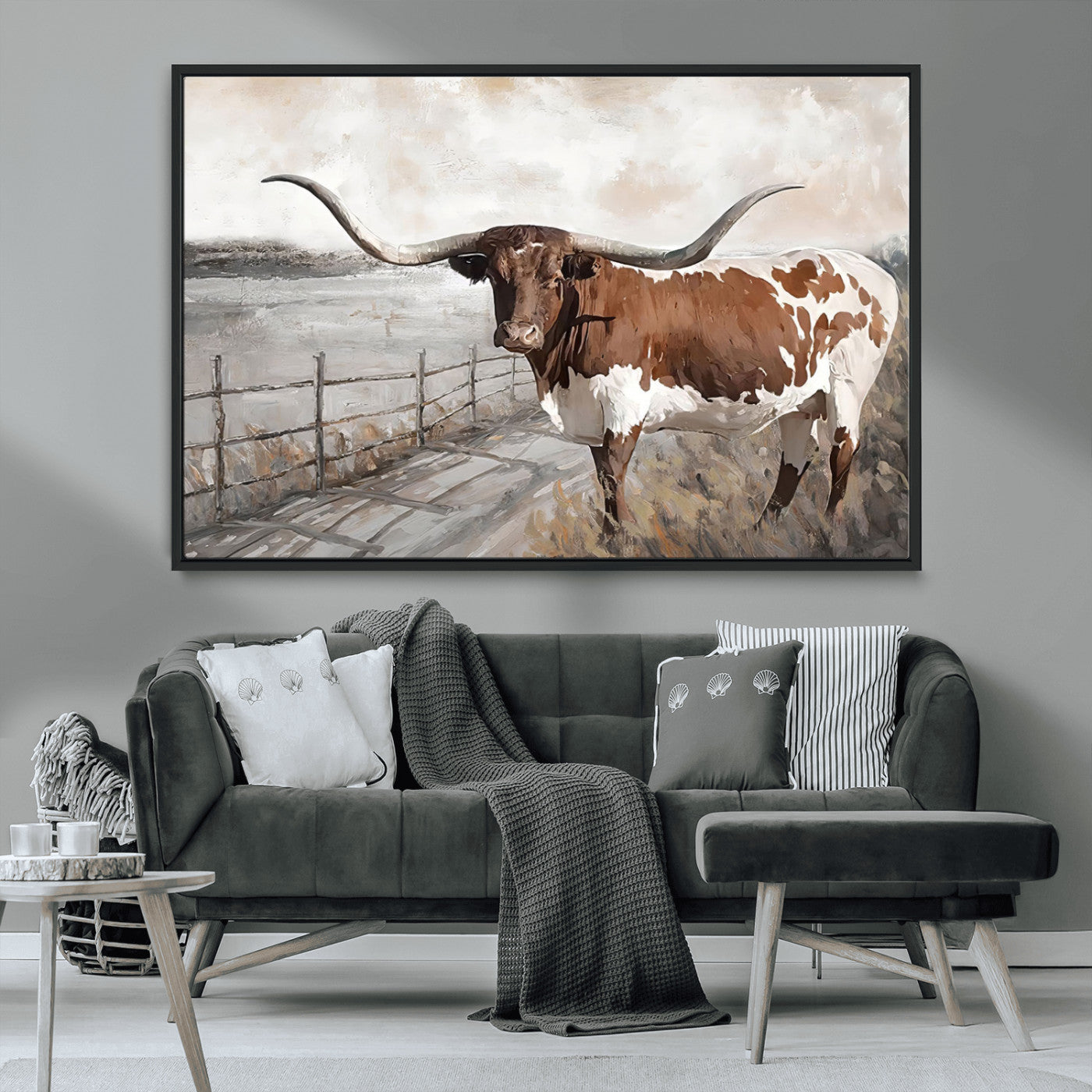 57340-MGV-CV-36X24-Vintage Texas Cow Wall Art Canvas Print, Rustic Longhorn Wall Art | Canvas Print for Farmhouse Decor