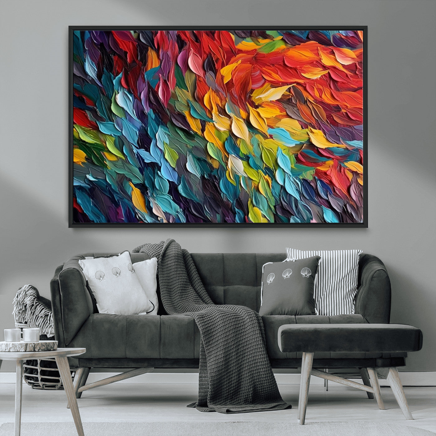 -Vibrant Abstract Leaf Wall Art Canvas Print | Bold Colorful Canvas for Living Room or Office | Ready