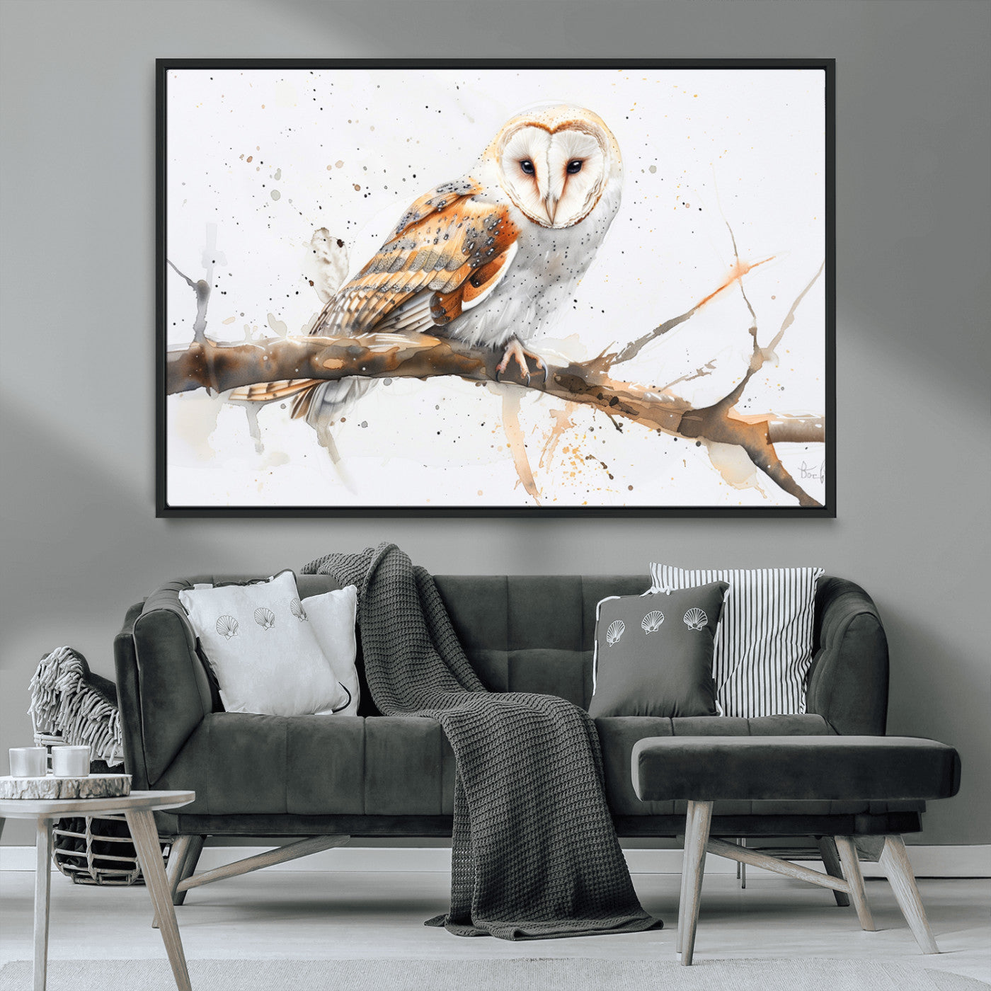 MGV-FC-36X24 - Barn Owl Wall Art on Branch | Stunning Canvas Print for Nature Lovers | Ready to Hang and Framed