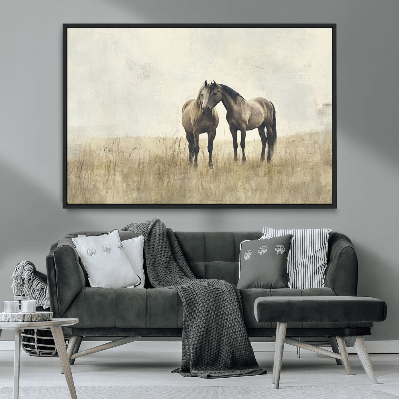MGV-FC-36X24 - Chines Style Grunge Horses Wall Art Canvas Print
