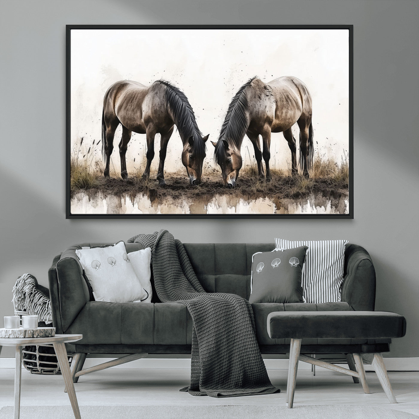 MGV-FC-36X24 - Chines Ink Style Horses Wall Art Canvas Print
