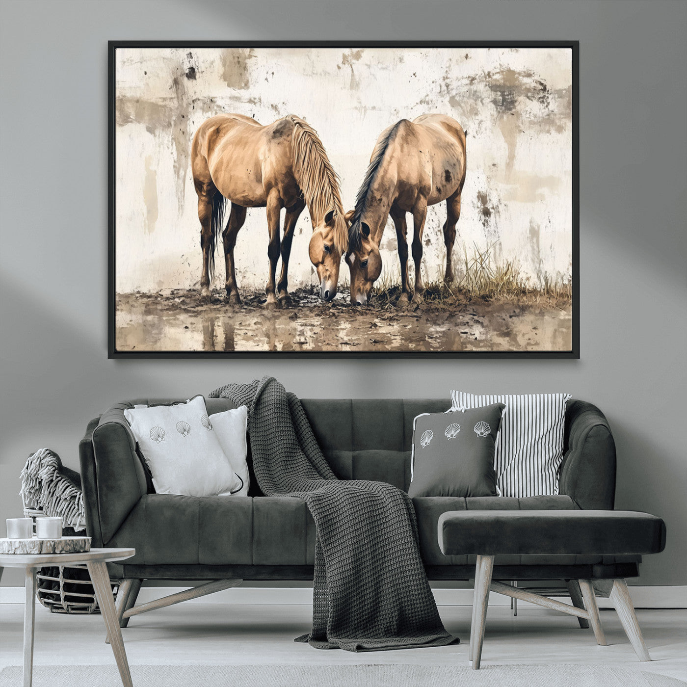 MGV-FC-36X24 - Vintage Horses Wall Art | Ready to Hang and Framed Triptych | Western Farmhouse Wall Decor for