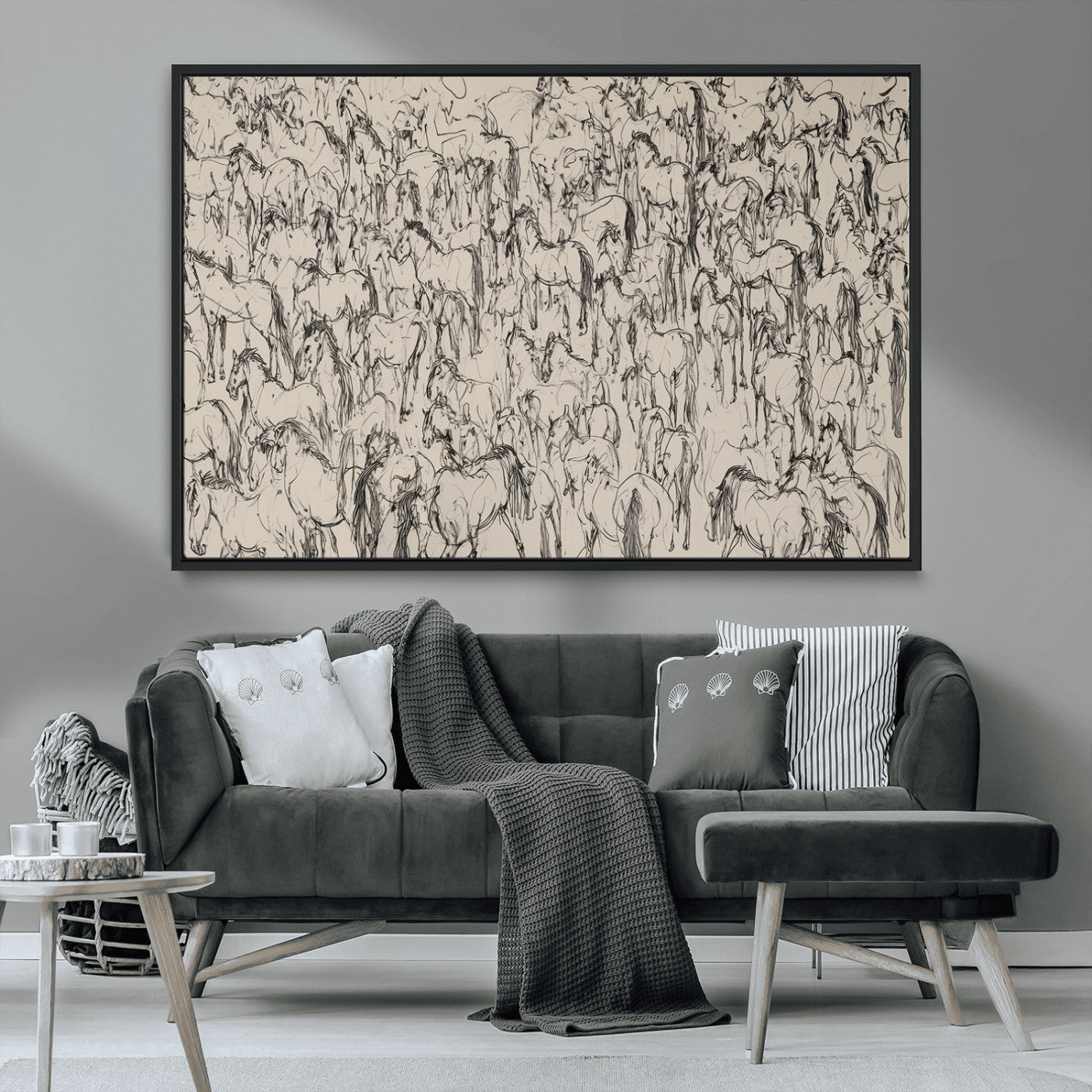 MGV-FC-36X24 - Abstract Horse Sketch Wall Art | Ready to Hang and Framed | Farmhouse Wall Decor for Living Room or