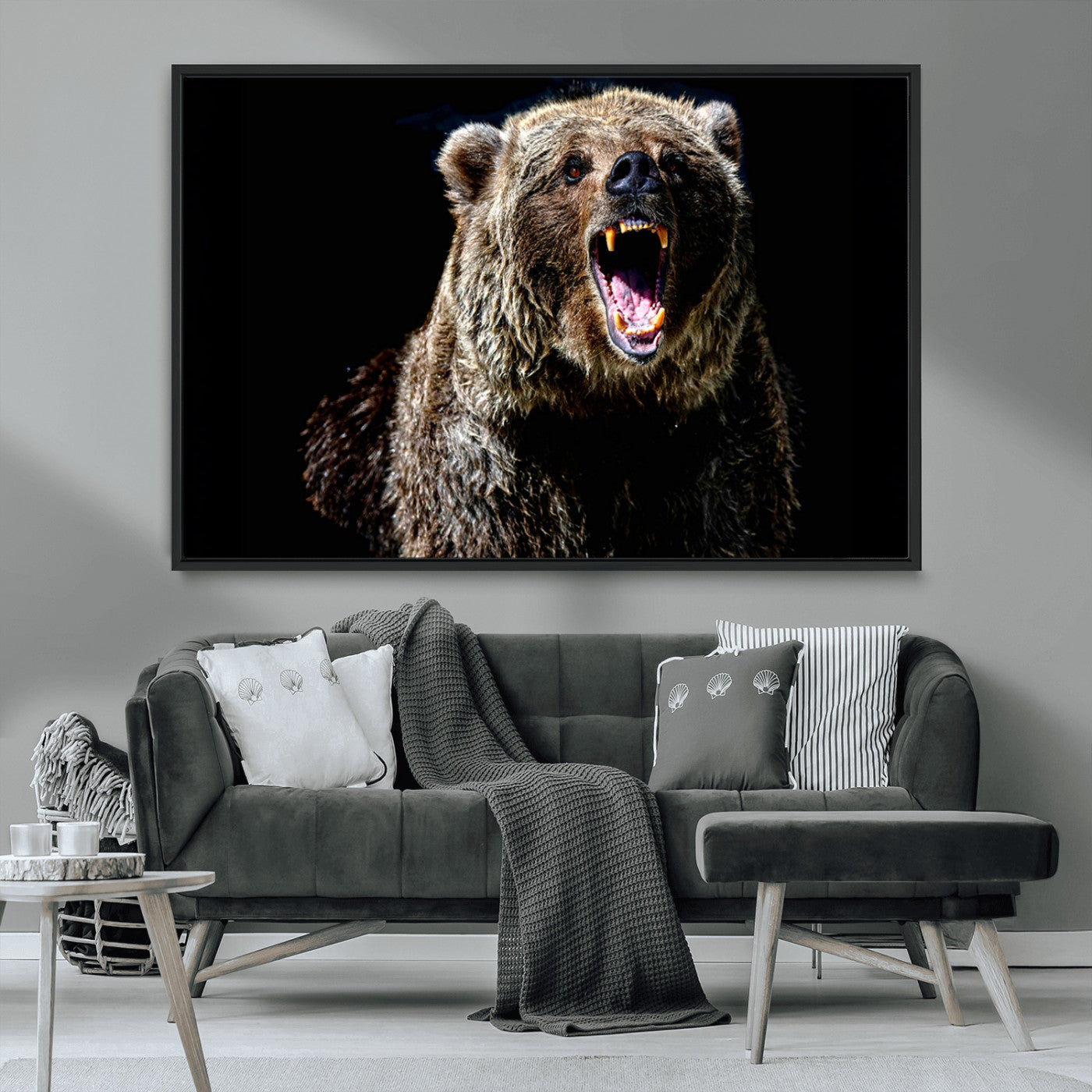 MGV-FC-36X24 - Grizzly Bear Canvas Print | Wildlife Wall Art for Cabin Decor | Ready to Hang Framed