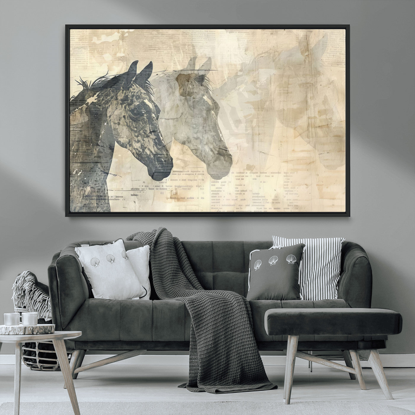 MGV-FC-36X24 - Abstract Horse Canvas Print | Modern Farmhouse Wall Art | Ready to Hang Framed