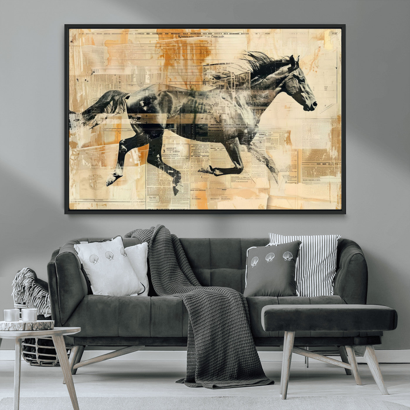 MGV-FC-36X24 - Chines Style Running Horse Western Wall Art | Farmhouse Wall Decor | Ready to Hang Framed Canvas