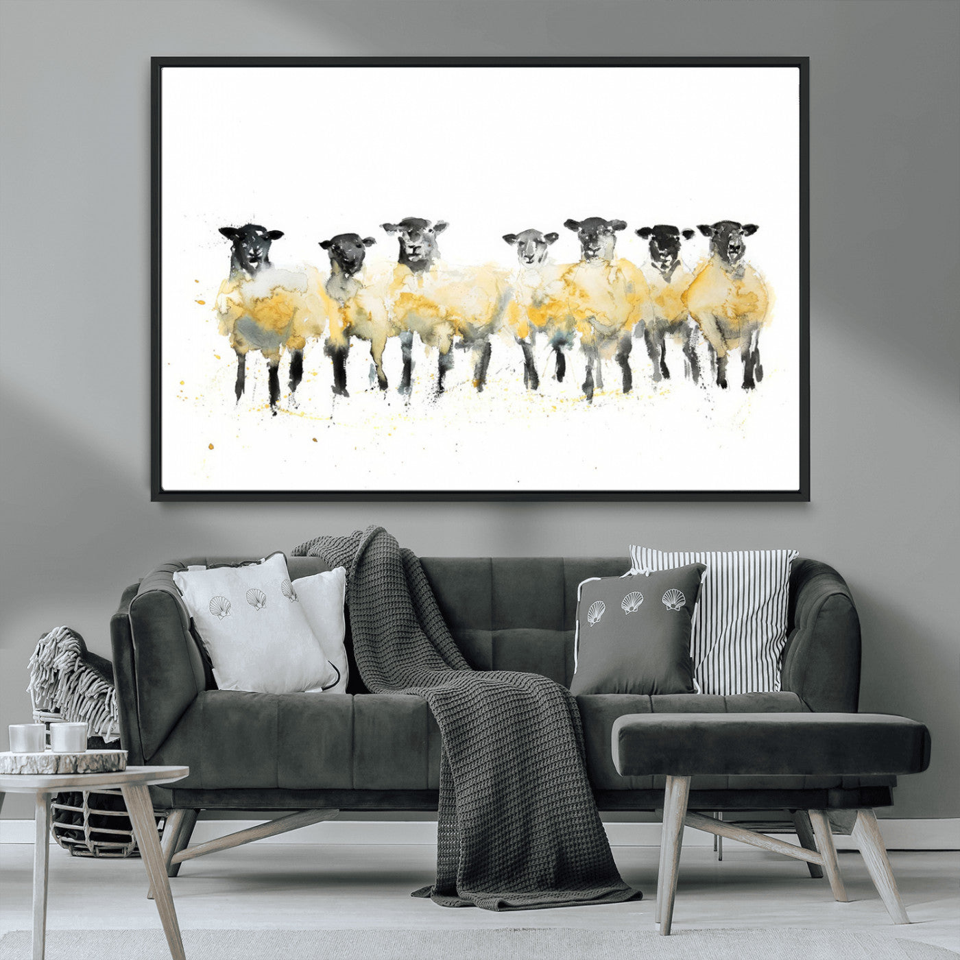MGV-FC-36X24 - Farmhouse Wall Art Sheep Print | Ready to Hang Framed Canvas | Rustic Barn Decor