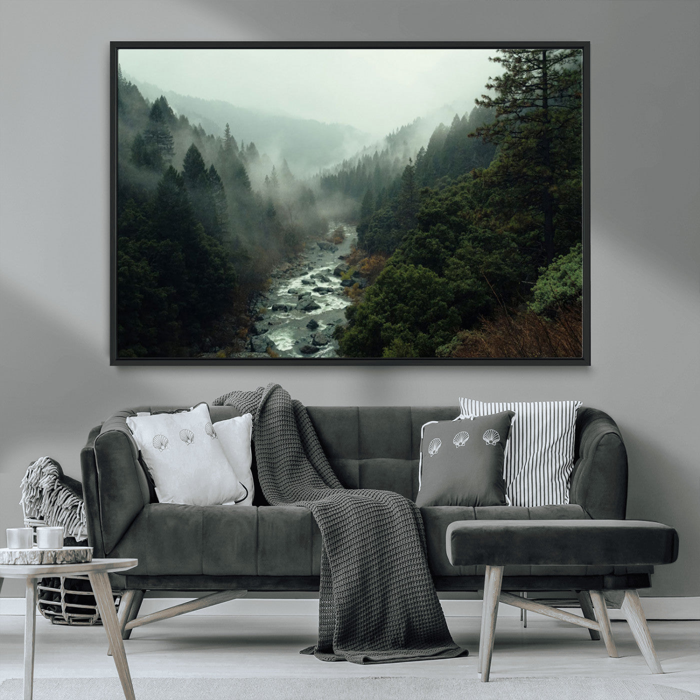 MGV-FC-36X24 - Misty Forest Wall Art | Ready to Hang and Framed | Tranquil Nature Landscape for Living Room or