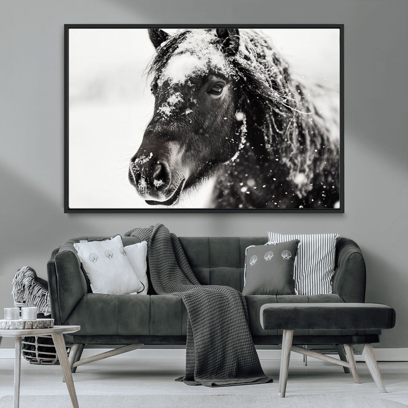 MGV-FC-36X24 - Framed Black and White Horse Wall Art | Ready to Hang and Framed | Farmhouse and Western Wall Decor