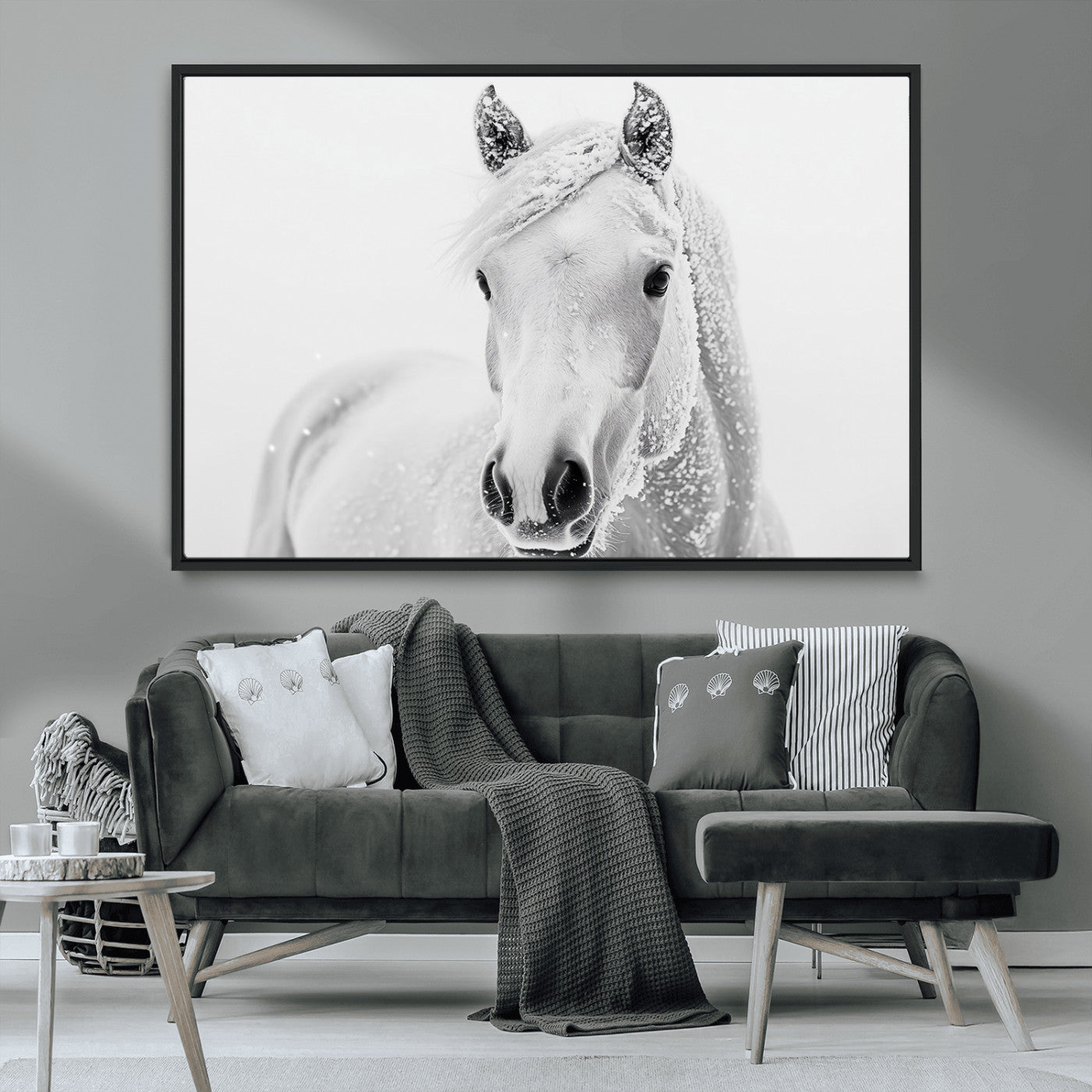 MGV-FC-36X24 - Majestic White Horse Wall Art | Ready to Hang and Framed | Farmhouse Wall Decor for Living Room