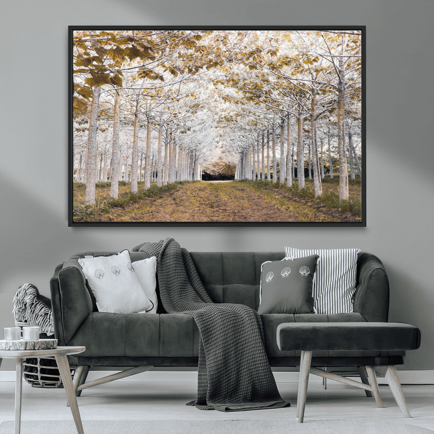 MGV-FC-36X24 - Forest Grove Wall Art | Serene Pathway Canvas Print | Ready to Hang and Framed Nature Wall Decor for