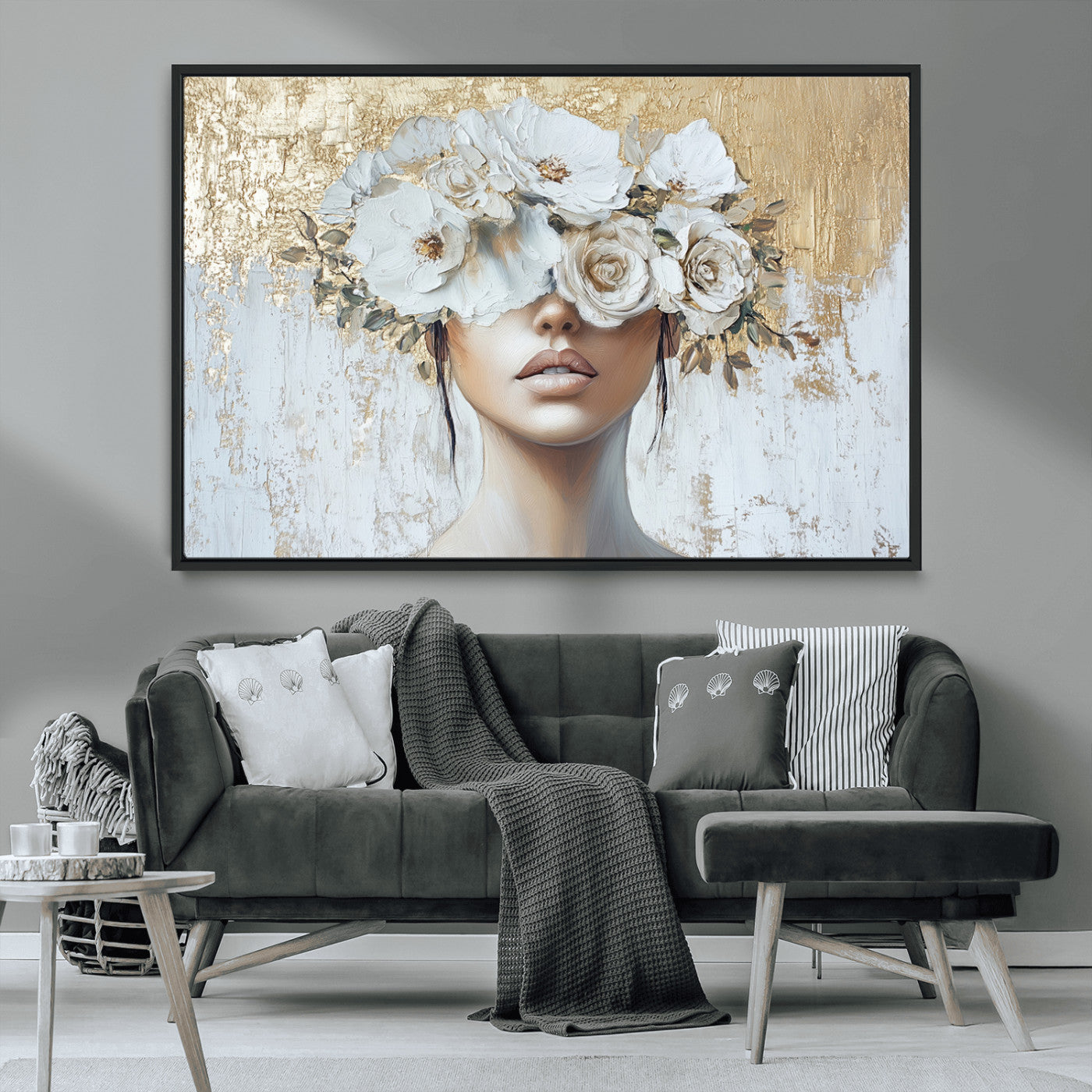 MGV-FC-36X24 - Golden Petal Wall Art - Canvas Print Flower Head Woman Painting Floral Woman Portrait Wall Decor,
