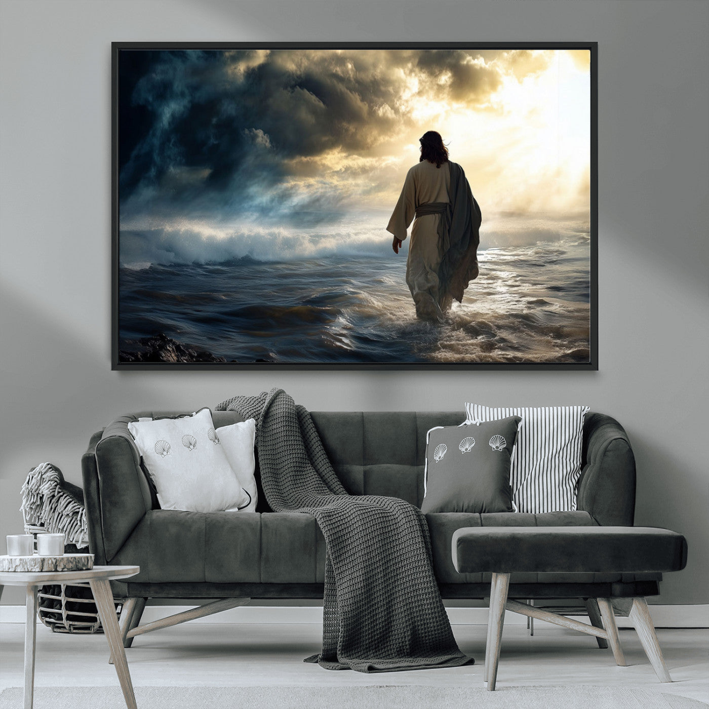 MGV-FC-36X24 - Jesus Walking on Water Wall Art | Canvas Print | Ready to Hang | Christian Home Decor | Spiritual
