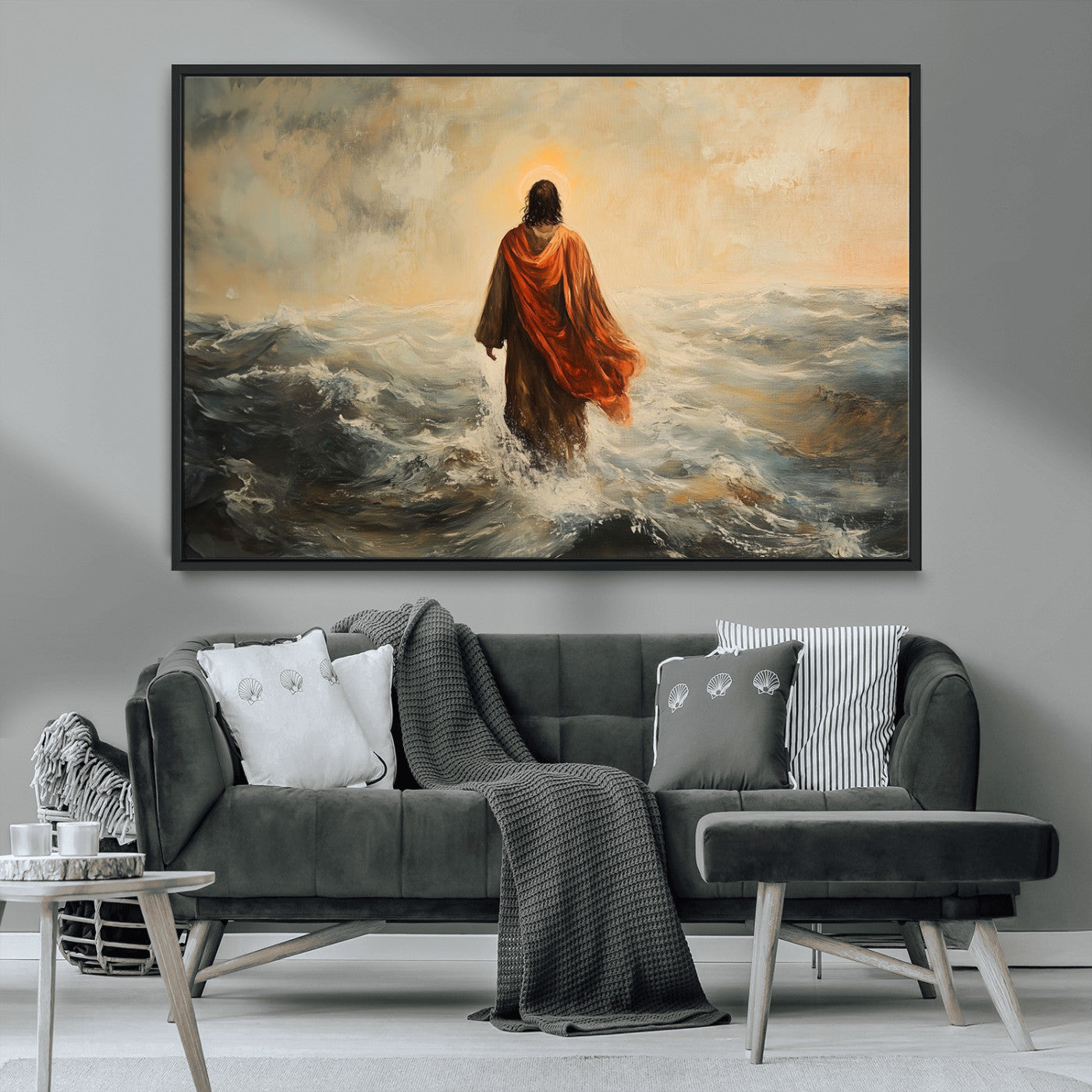 MGV-FC-36X24 - Jesus Walking on Water, Christian Wall Art, Jesus Christ Walking on Oil Painting Style Print