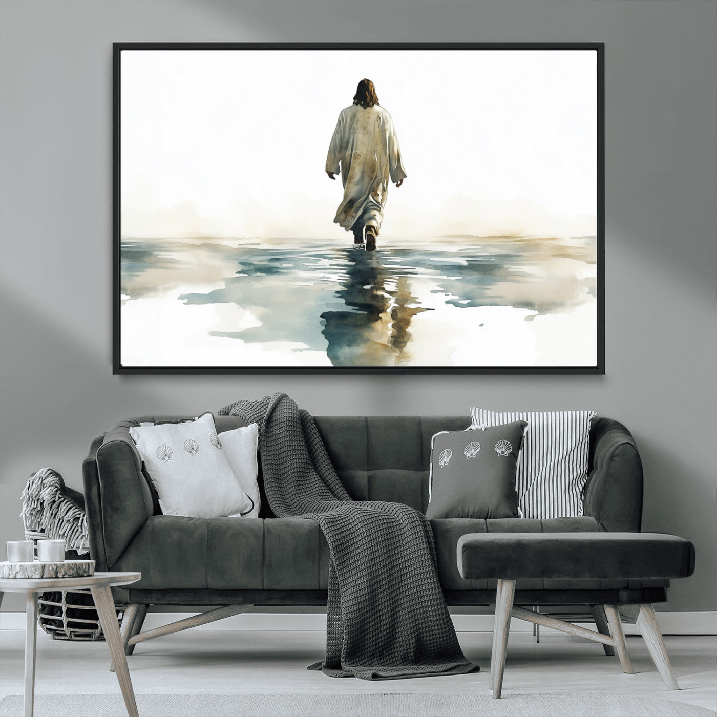 MGV-FC-36X24 - Watercolor Jesus Walking on Water Canvas Print, Christian Wall Art, Jesus Christ Walking