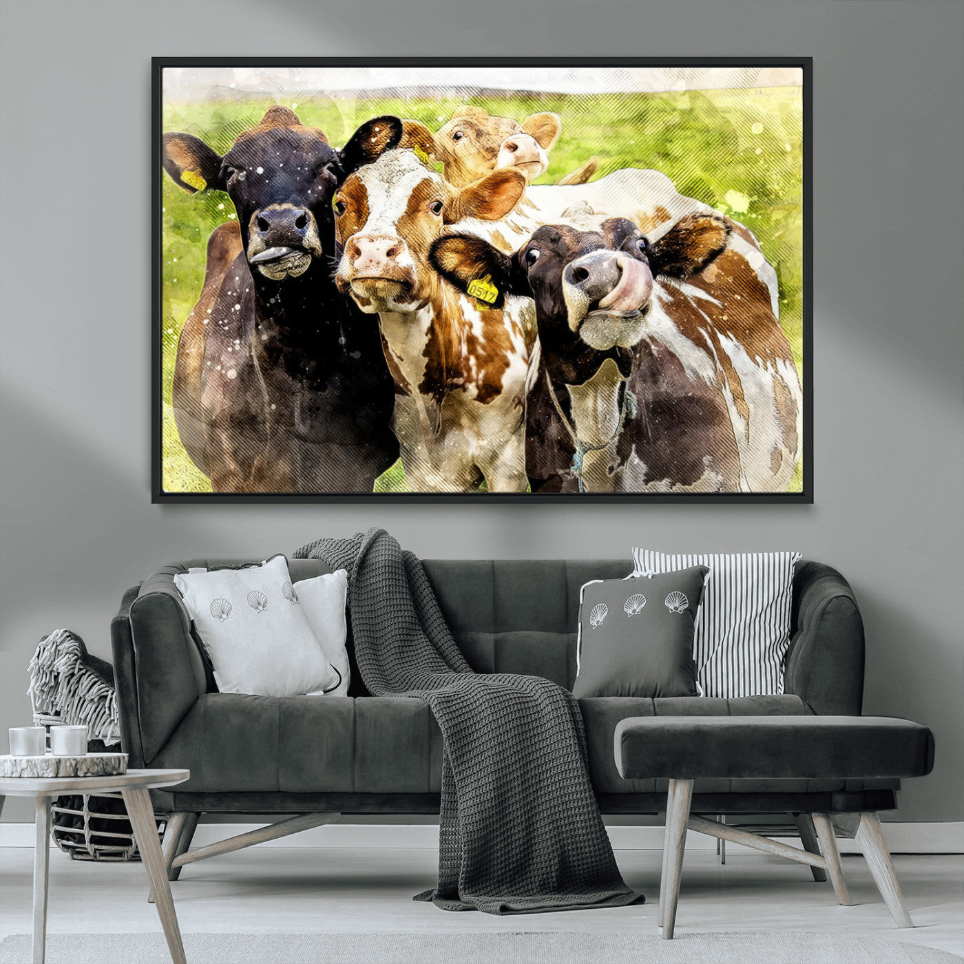 MGV-FC-36X24 - Curious Cows Farmhouse Wall Art | Ready to Hang and Framed Canvas Print | Rustic Farm Decor
