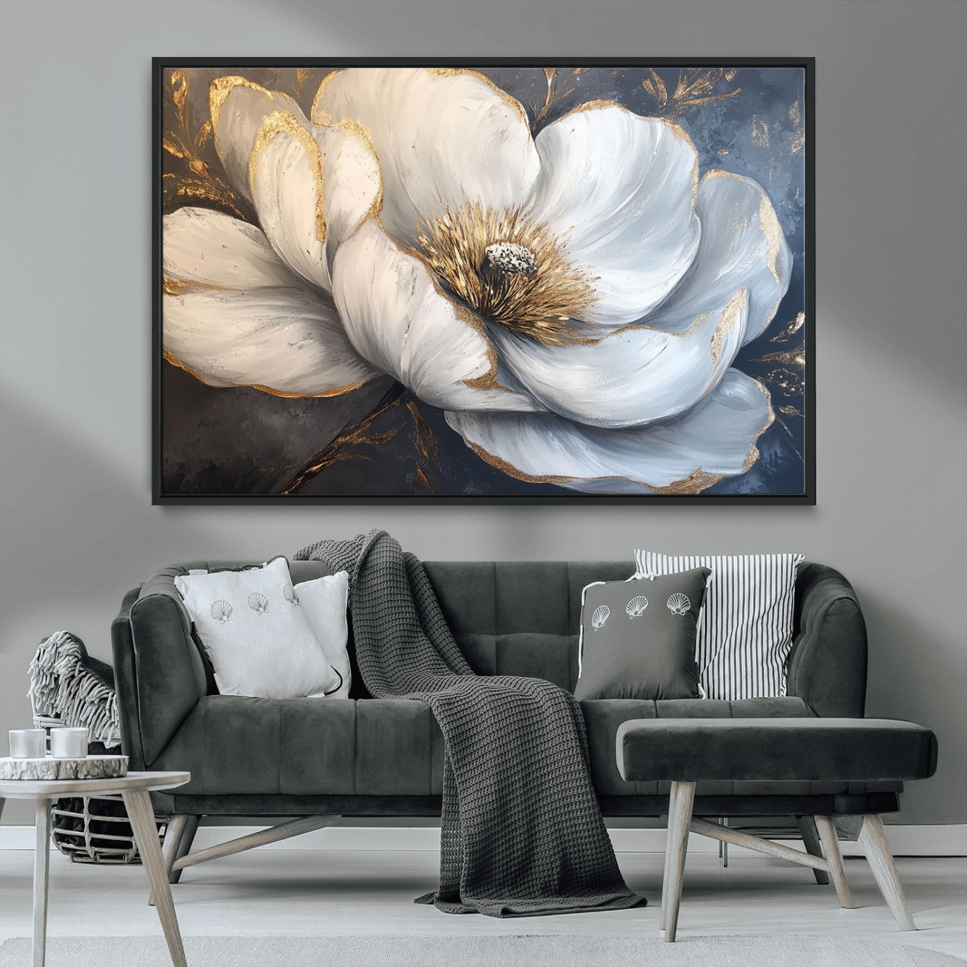 MGV-FC-36X24 - White Magnolia Flower Wall Art Canvas Print | Abstract Floral Wall Decor | Elegant Bloom Artwork |