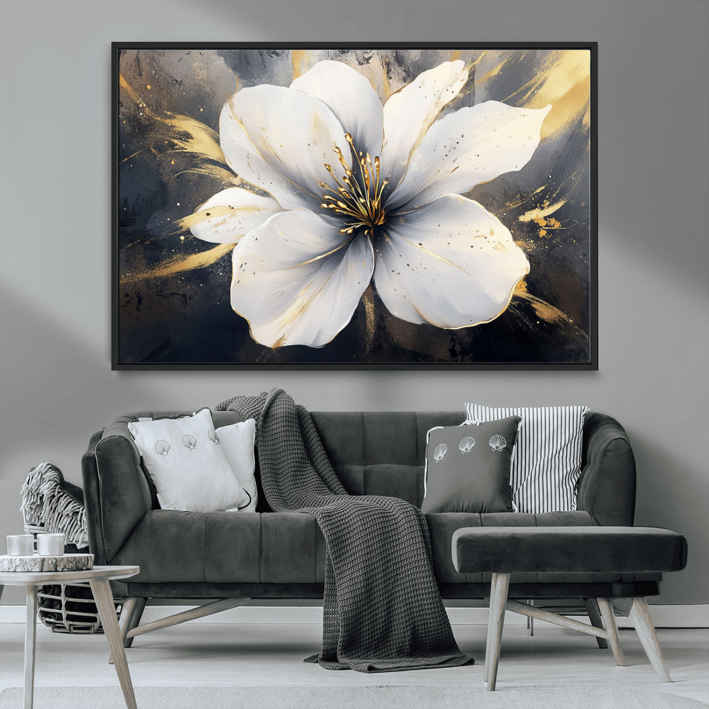 MGV-FC-36X24 - White Flower Wall Art Canvas Print | Ready to Hang | Abstract Floral Wall Decor | Elegant Bloom