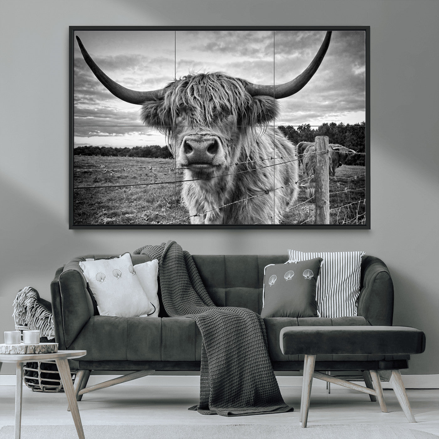 MGV-FC-36X24 - Scottish Highland Cow Wall Art Canvas Print | Ready to Hang and Framed | Rustic Farmhouse Decor