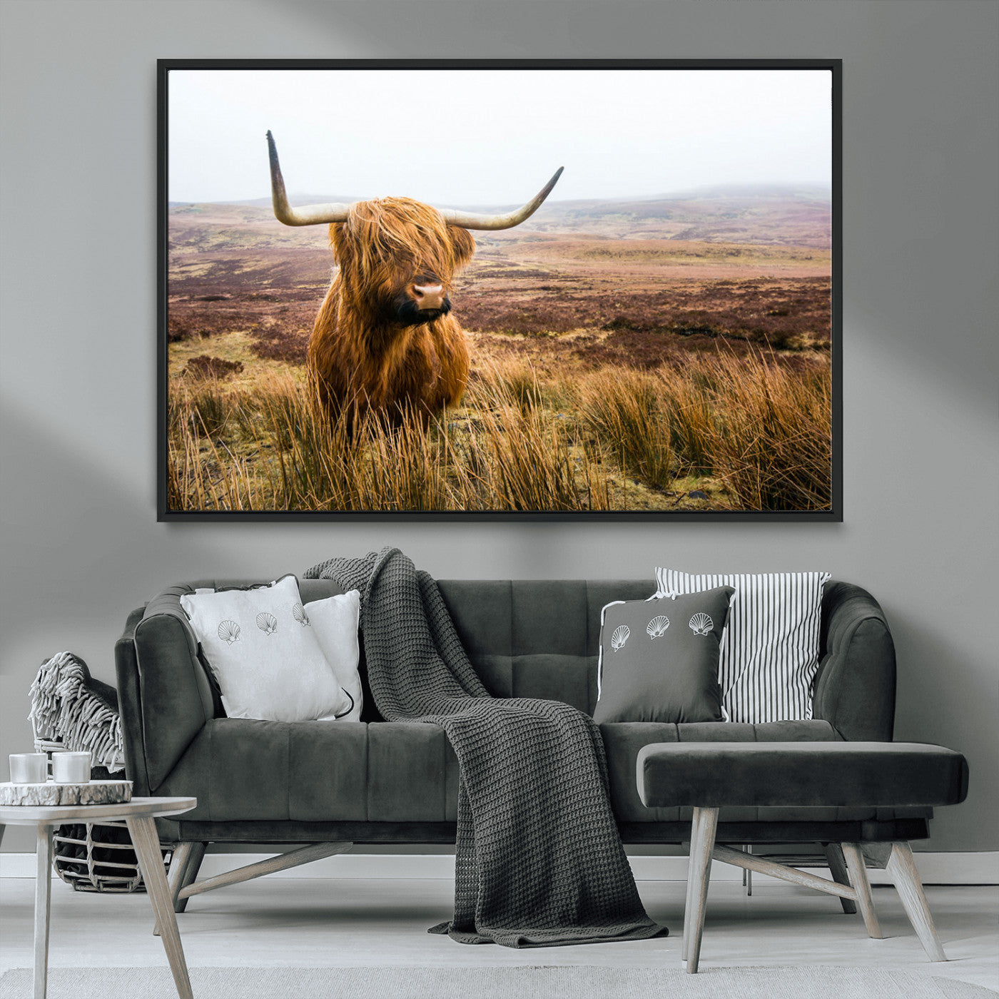 97274-MGV-CV-36X24-Scottish Highland Cow Canvas Wall Art – Rustic Farmhouse Charm with Highland Cattle – Ready to Hang