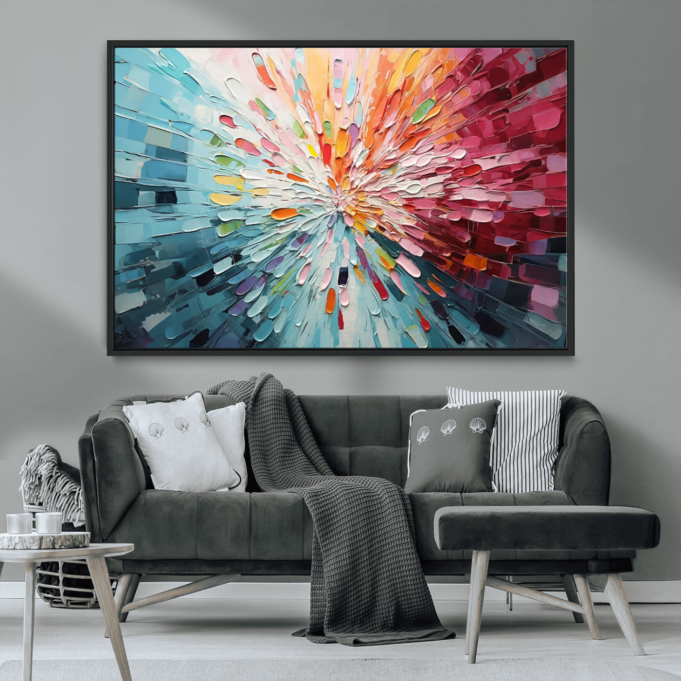 MGV-FC-36X24 - Radiant Bloom Abstract Floral Wall Art Canvas Print - Colorful Burst - Modern Living Room Decor -
