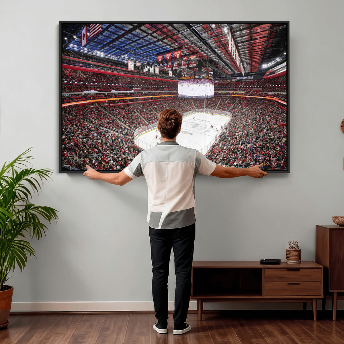 62263-MGV-CV-36X24 - Barton Malow Little Caesars Arena Detroit Wall Art Canvas Print - Detroit Hockey and Basketball