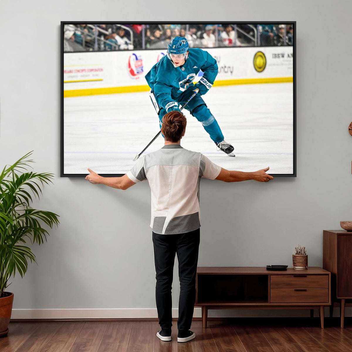 69179-MGV-CV-36X24 - San Jose Sharks Ice Hockey Player Wall Art Canvas Print