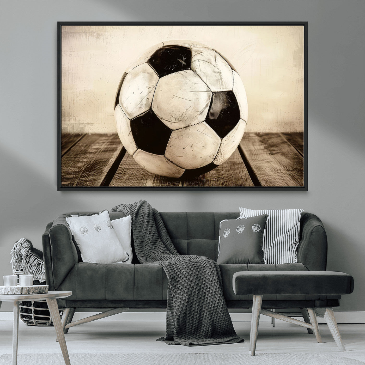 MGV-FC-36X24 - Vintage Soccer Ball Wall Decor Canvas Art – 3-Panel Soccer Wall Decor, Framed and Ready to Hang