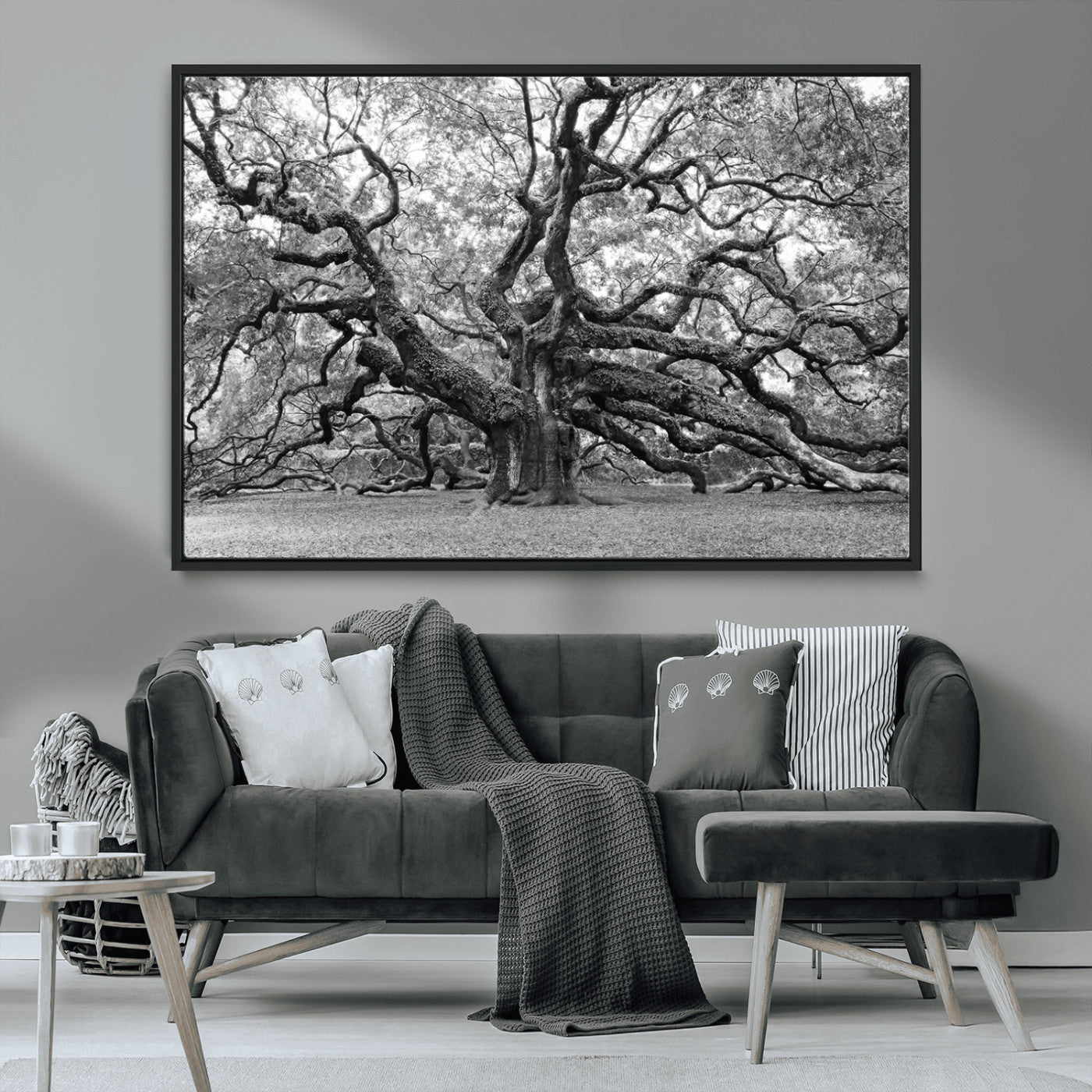 MGV-FC-36X24 - Black White Angel Oak Tree Wall Art - Timeless Nature-Inspired Canvas for Rustic, Modern, or