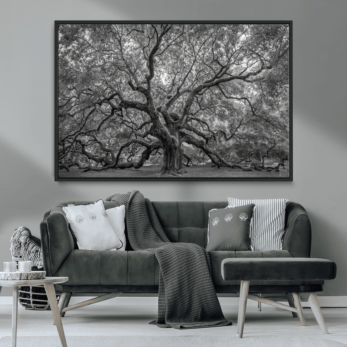 97240-MGV-CV-36X24-Majestic Angel Oak Tree Black and White Canvas Print – Multi Panel Wall Art, Giclée Print, Ready to