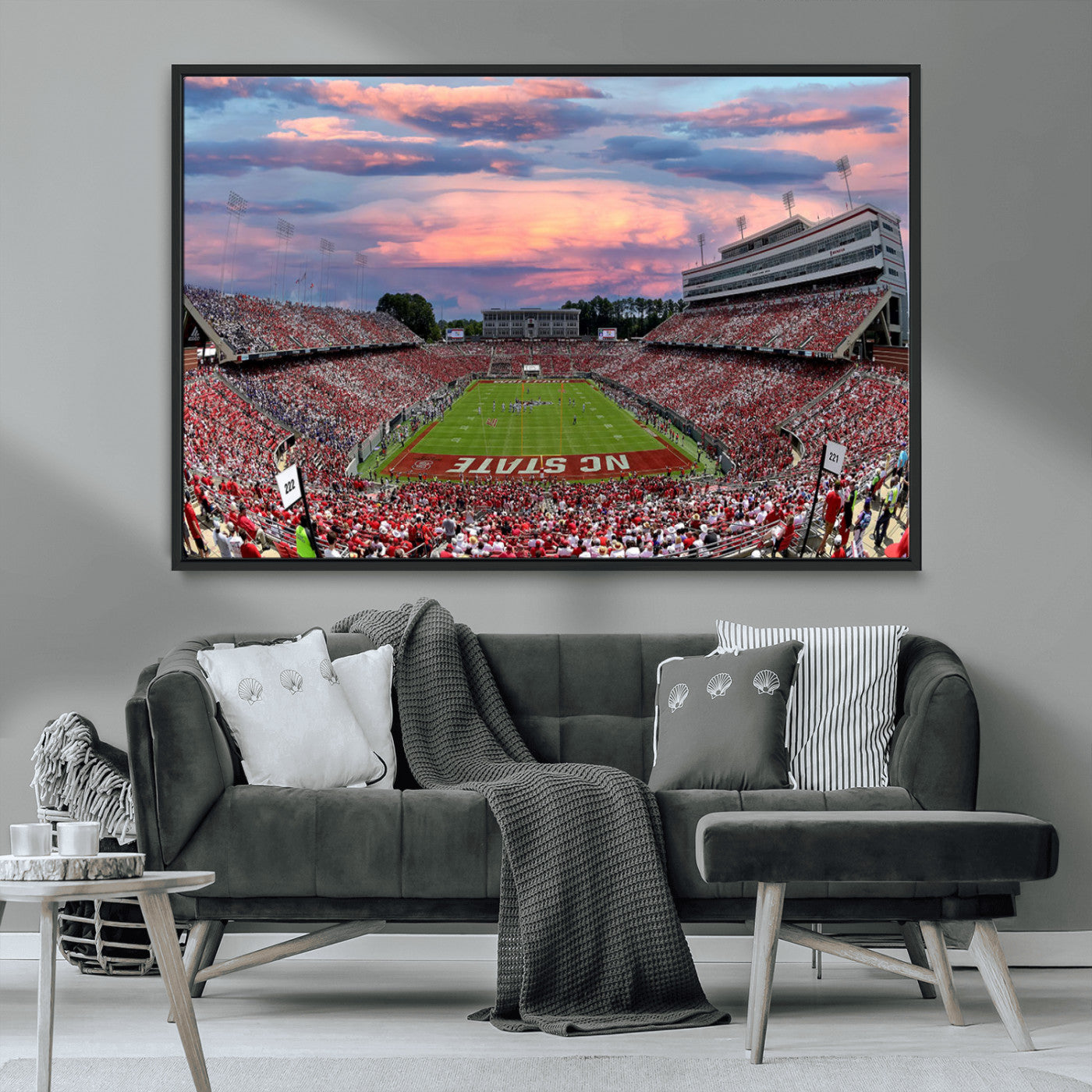 MGV-FC-36X24 - Carter-Finley Stadium Art Sunset Game Triple Canvas Wall Art - NC State Wolfpack Football Match