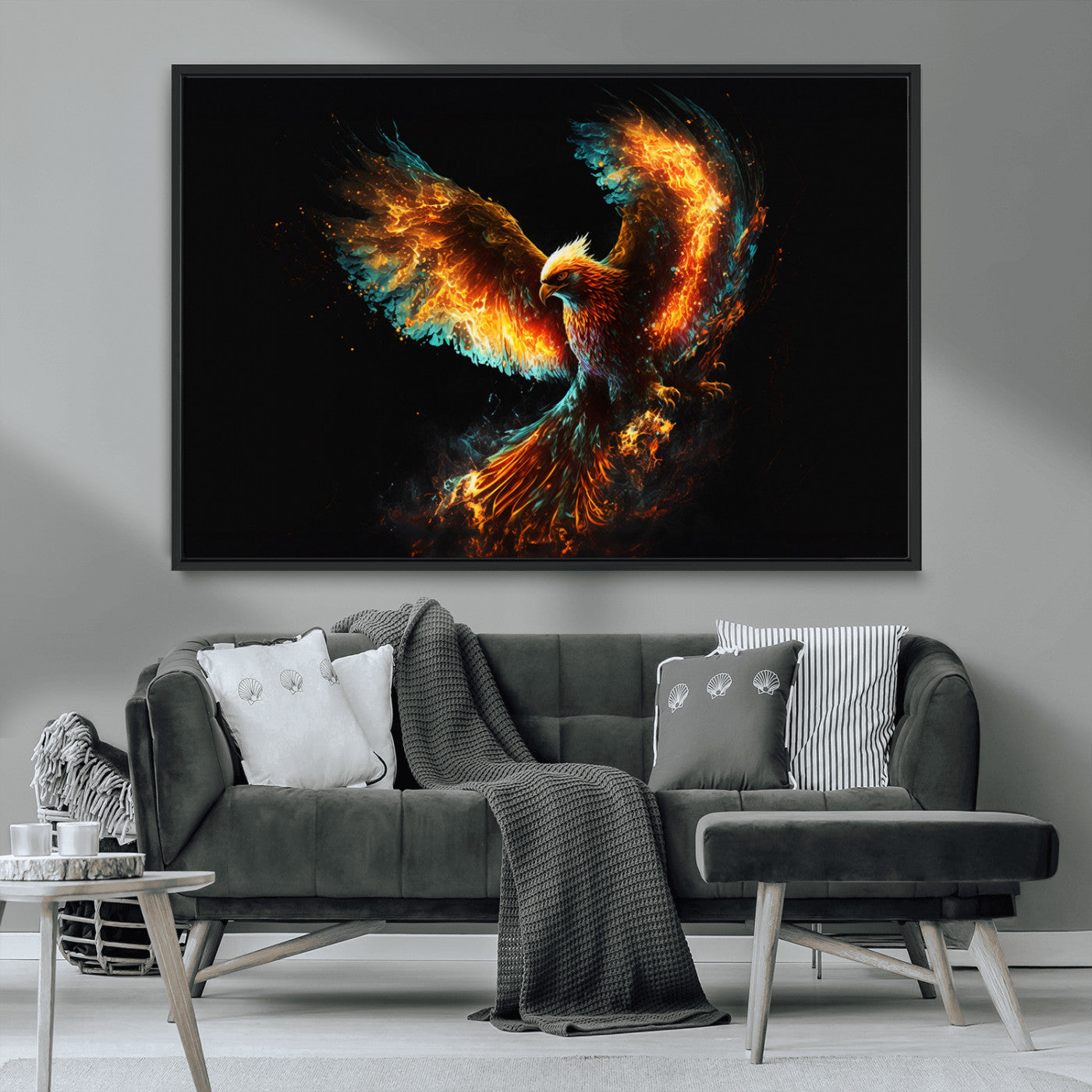 MGV-FC-36X24 - Fiery Phoenix Canvas Print | Ready to Hang Wall Art | Bold Fantasy Decor for Living Room | Majestic