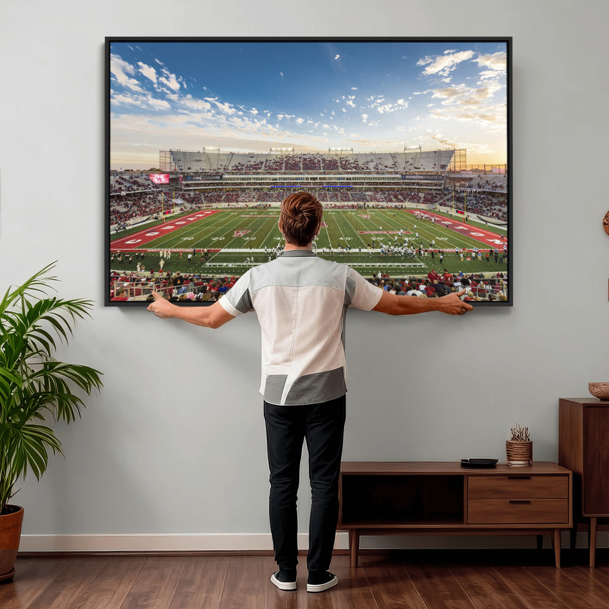 36612-MGV-CV-36X24 - Framed Houston Cougars Football Team Print - Houston TDECU Stadium Wall Art Canvas Print