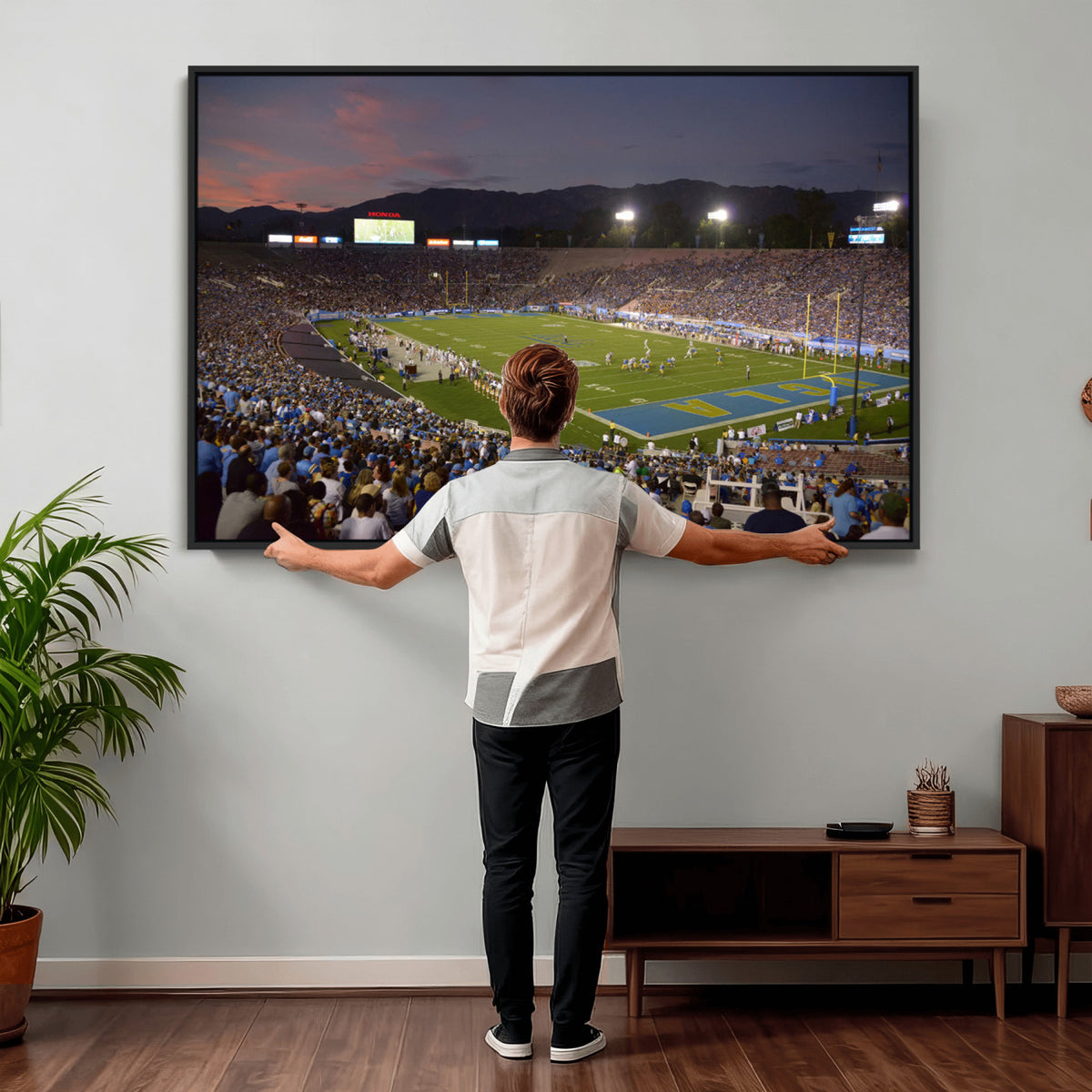 90359-MGV-CV-36X24 - UCLA Bruins Football Team Print - Pasadena Rose Bowl Stadium Wall Art Canvas Print