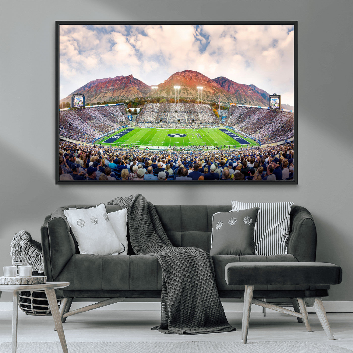 MGV-FC-36X24 - Brigham Young University Cougars Football Team Print - Provo LaVell Edwards Stadium Wall Art Canvas