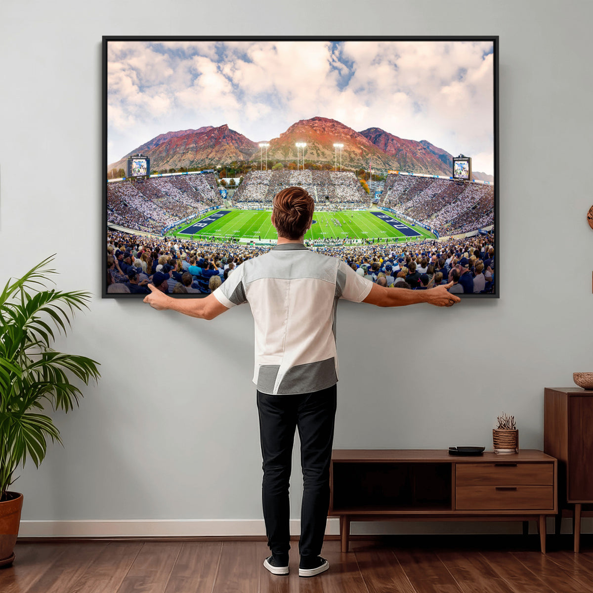 85734-MGV-CV-36X24 - Brigham Young University Cougars Football Team Print - Provo LaVell Edwards Stadium Wall Art Canvas