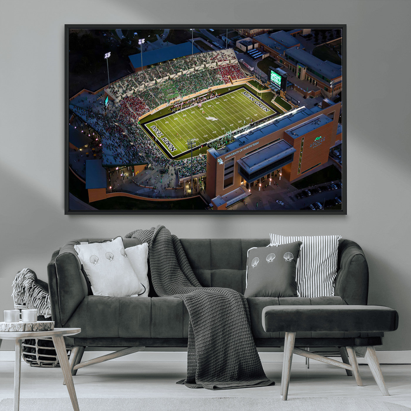 MGV-FC-36X24 - University of North Texas Mean Green Football Artwork, Football Team Print - Denton DATCU Stadium