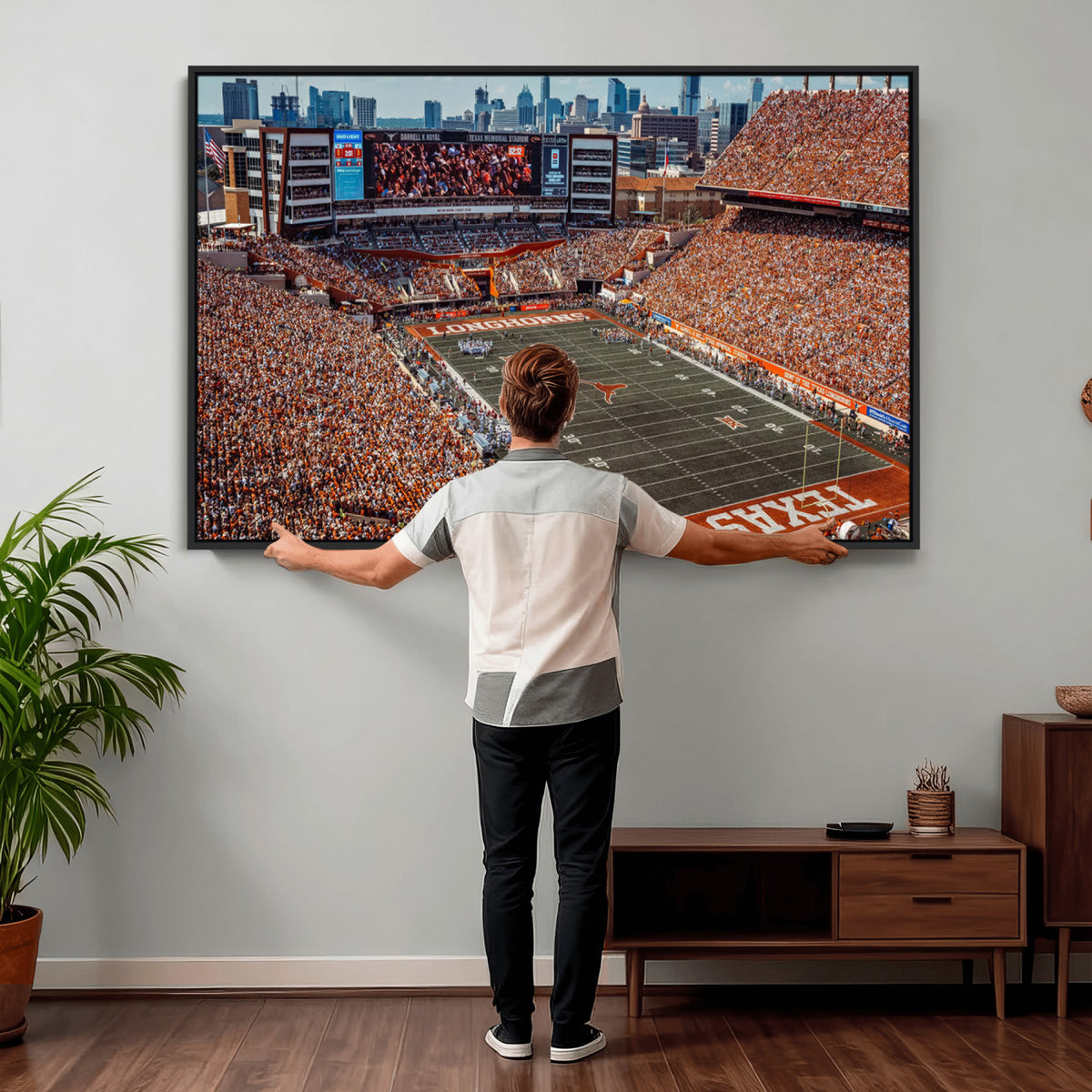 92103-MGV-CV-36X24 - University of Texas Longhorns Football Team Print - Austin Darrell K Royal-Texas Memorial Stadium