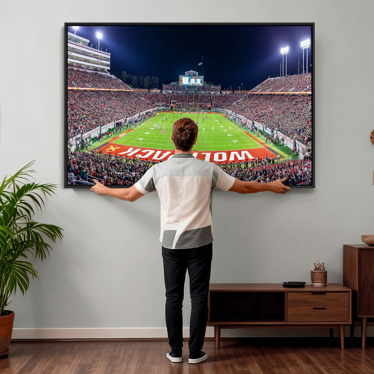 80943-MGV-CV-36X24 - Wolfpack Football Team Print - Raleigh Carter-Finley Stadium Wall Art Canvas Print