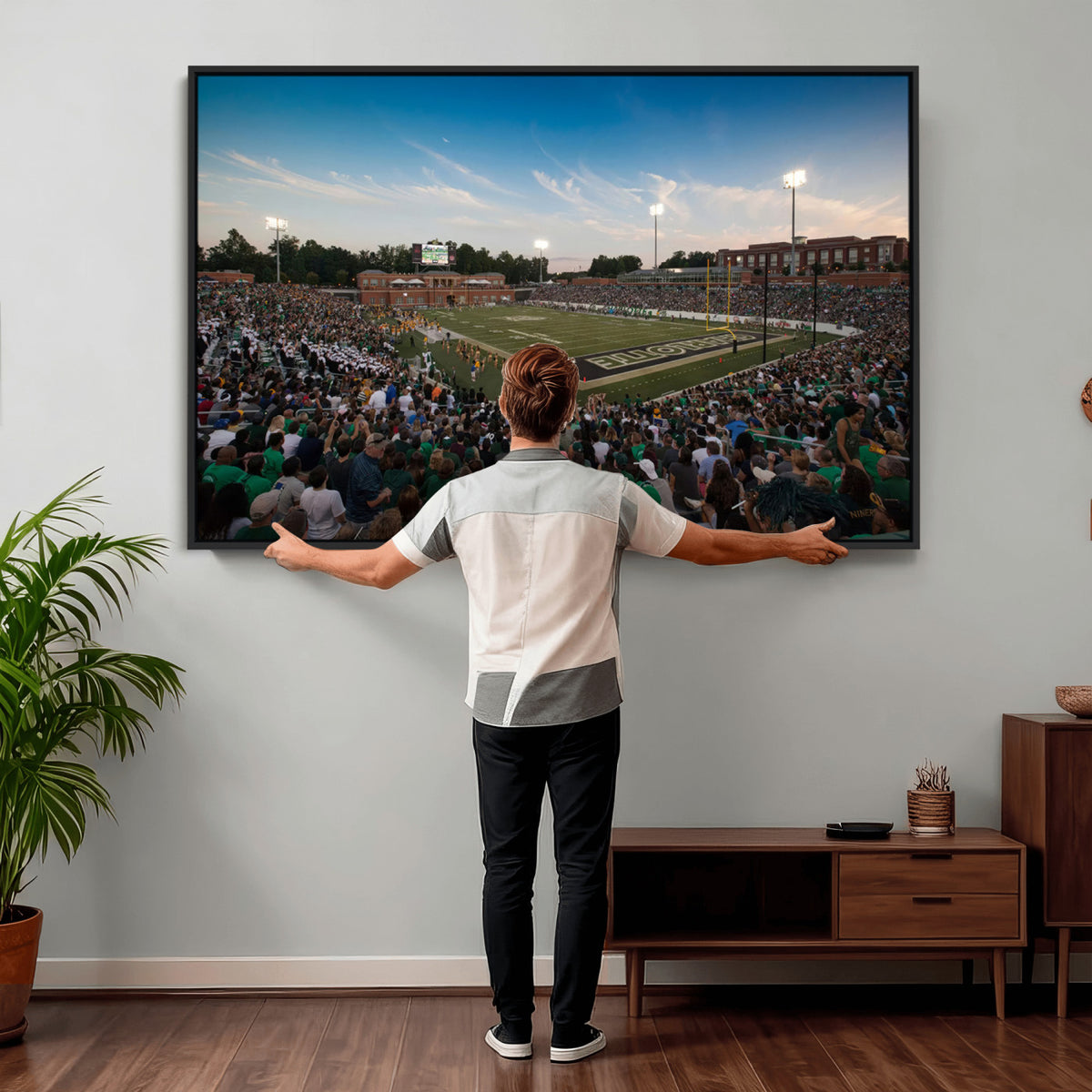 12290-MGV-CV-36X24 - University of Charlotte 49ers Football Team Print - Charlotte Jerry Richardson Stadium Wall Art
