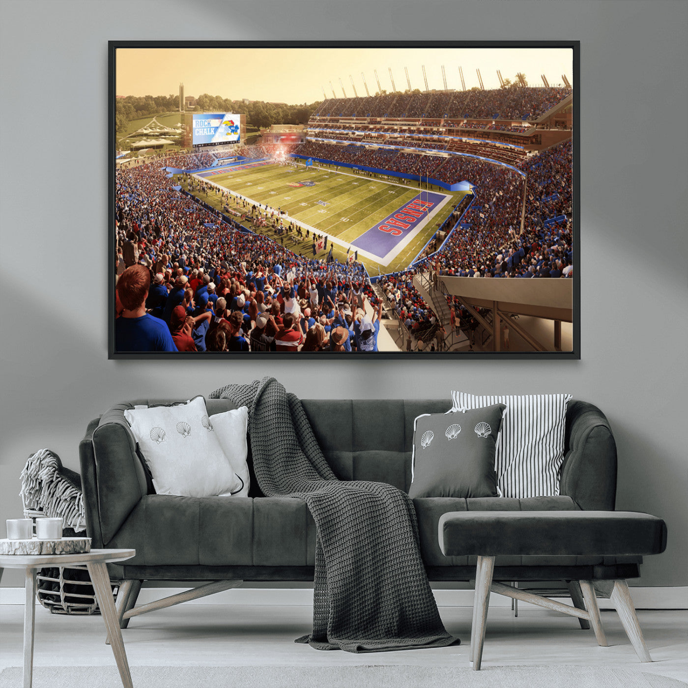 MGV-FC-36X24 - University of Kansas Jayhawks Football Team Print - Lawrence Kansas Memorial Stadium Wall Art Canvas