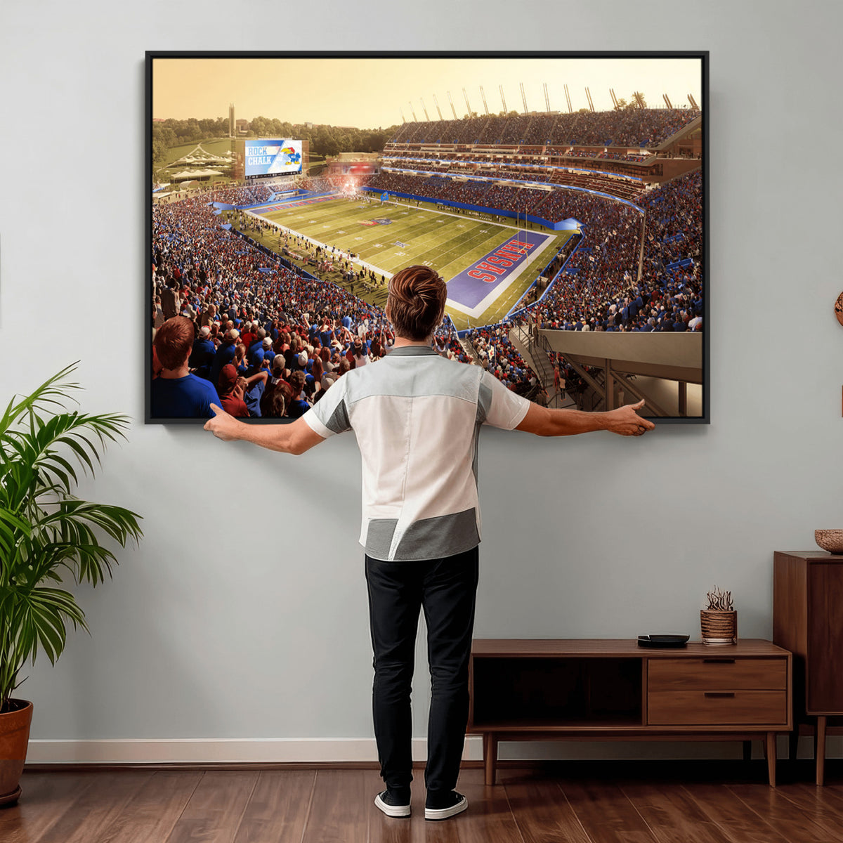 71731-MGV-CV-36X24 - University of Kansas Jayhawks Football Team Print - Lawrence Kansas Memorial Stadium Wall Art Canvas