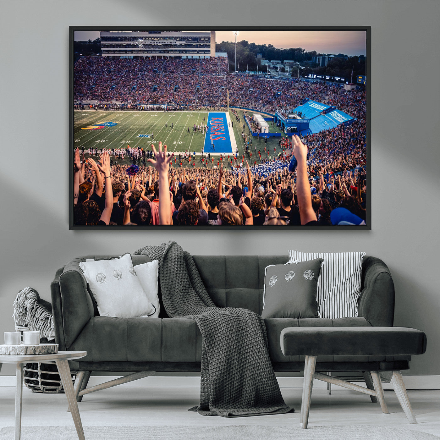 MGV-FC-36X24 - University of Kansas Jayhawks Football Team Art Print - Lawrence Kansas Memorial Stadium Wall Art
