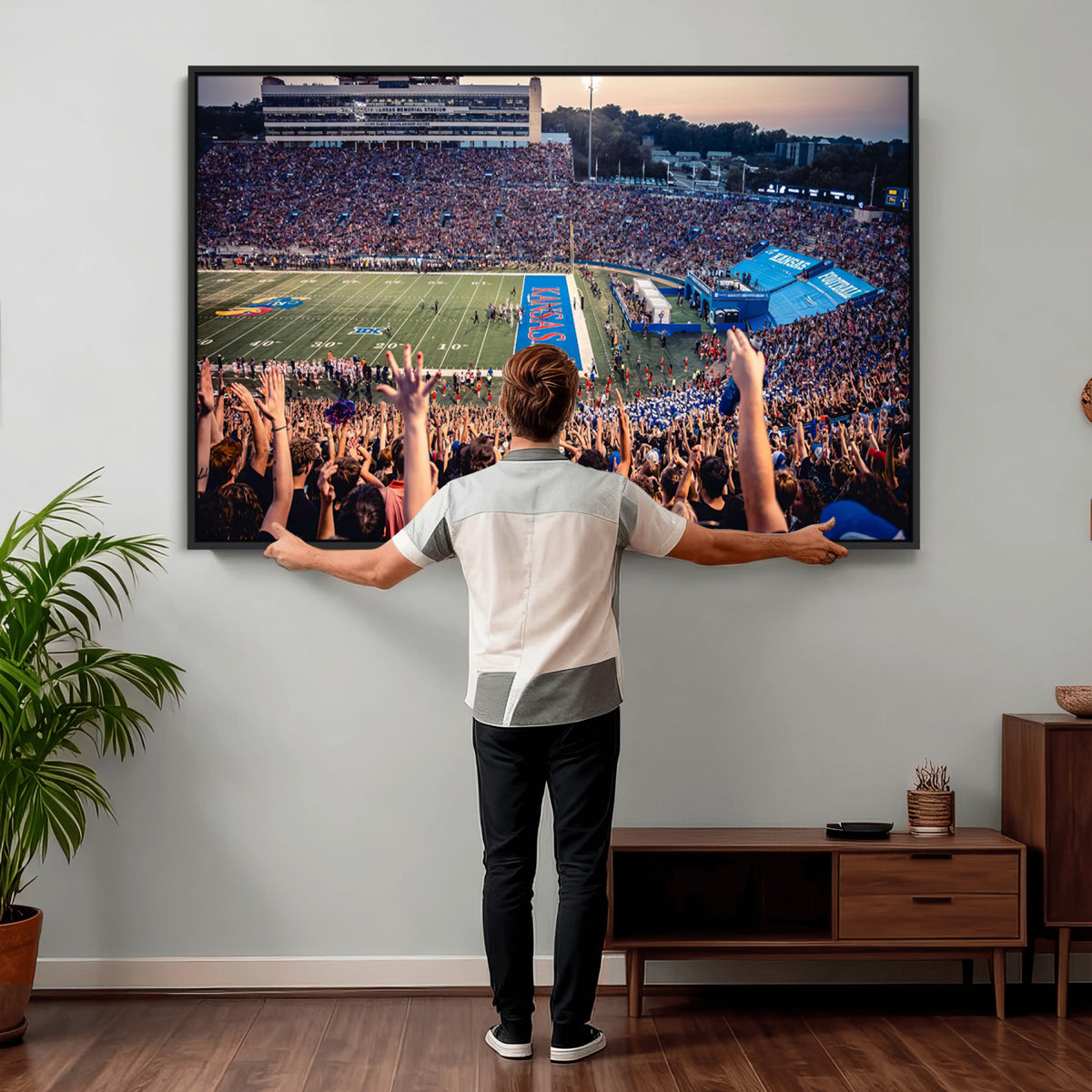 40169-MGV-CV-36X24 - University of Kansas Jayhawks Football Team Art Print - Lawrence Kansas Memorial Stadium Wall Art