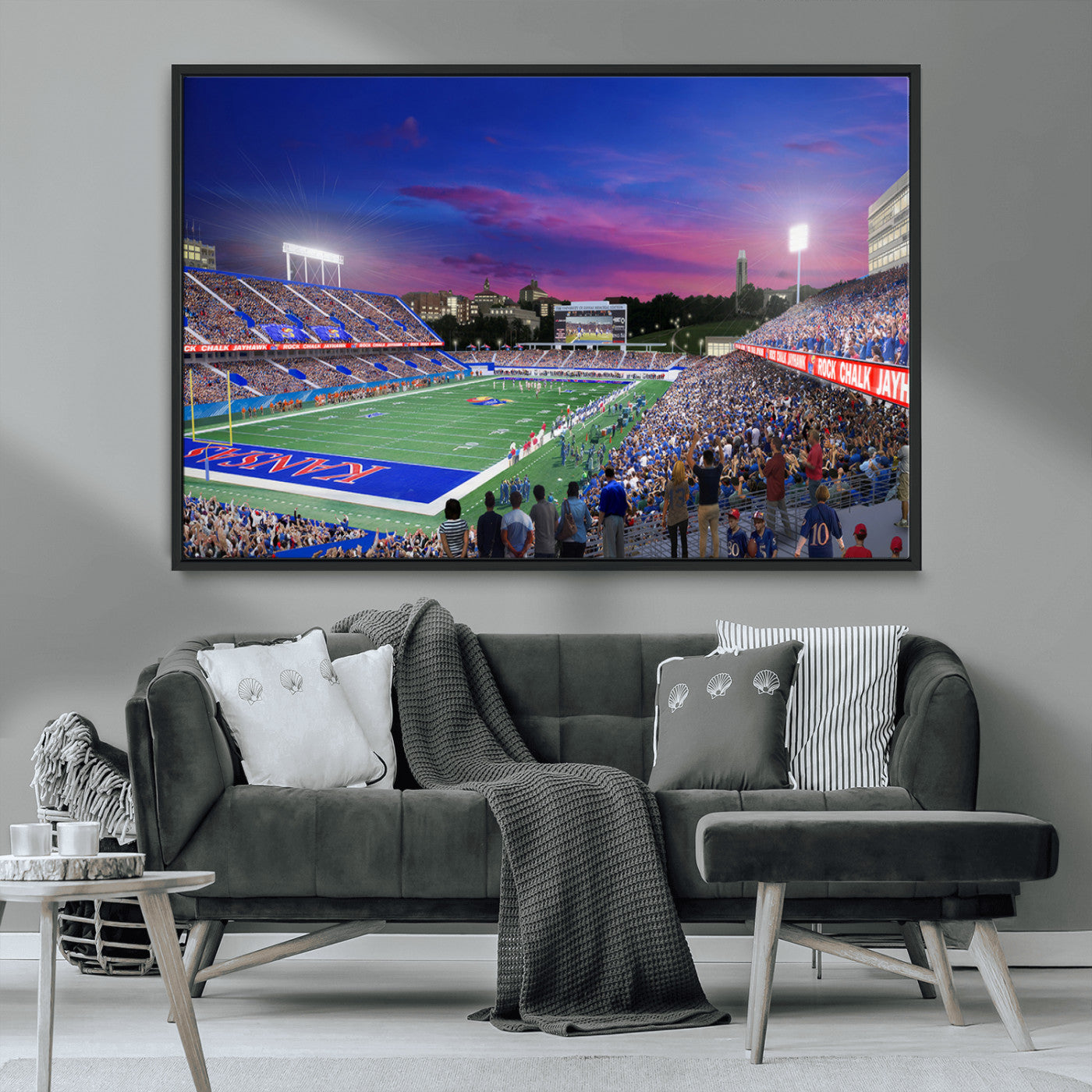 MGV-FC-36X24 - University of Kansas Jayhawks Football Team Print Canvas- Lawrence Kansas Memorial Stadium Wall Art