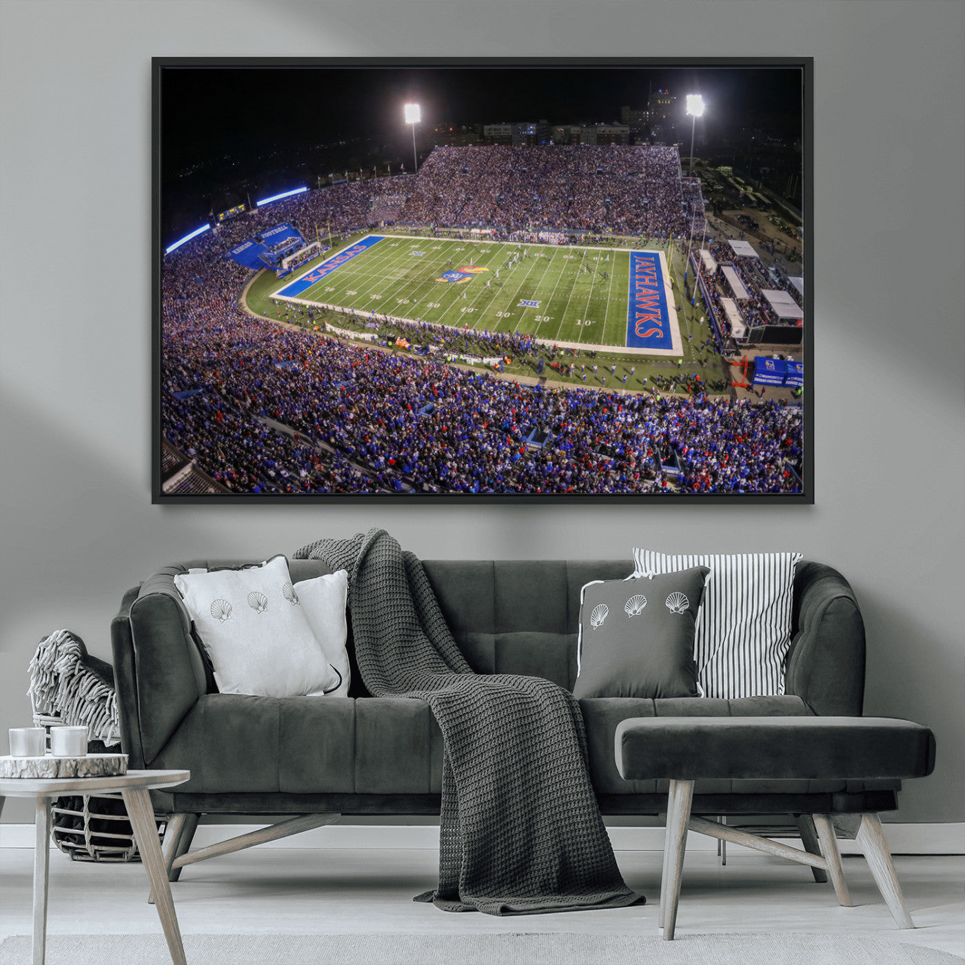 MGV-FC-36X24 - University of Kansas Jayhawks Football Team Print - Lawrence Kansas Memorial Stadium Wall Art Canvas